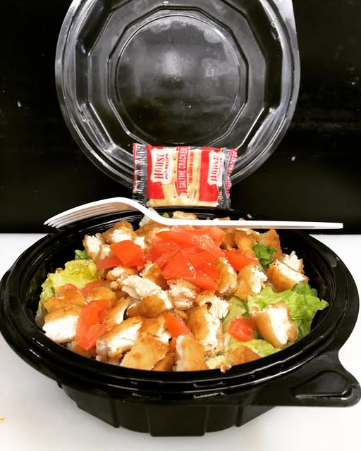 Salad on an open container