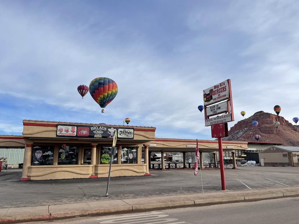 Big Al's Restaurant with hot air balloons floating